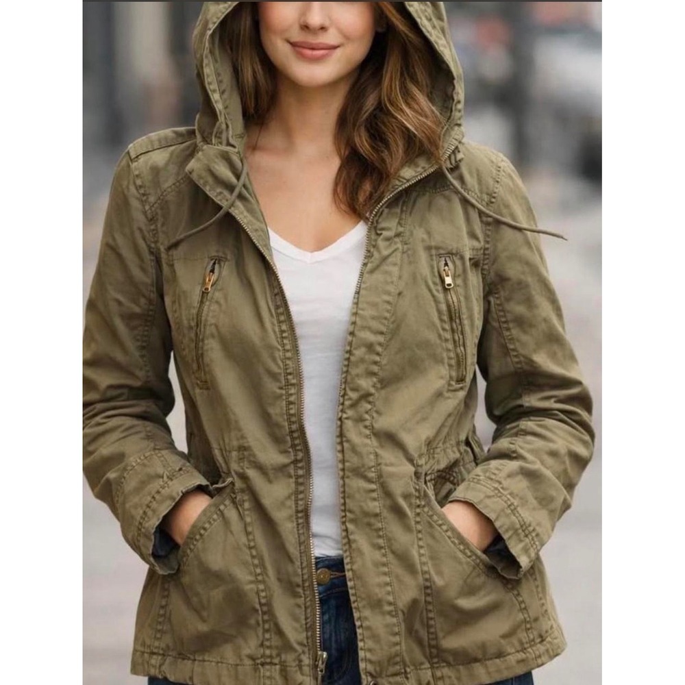 American Eagle Field Jacket Womens Medium Olive Green Hooded Utility Outdoors